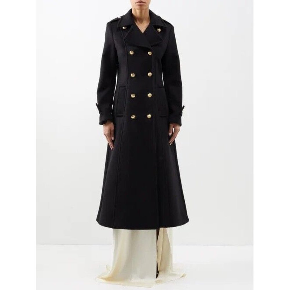 NWT Nili Lotan Women Gaston Coat 00 Black Long Luxury Wool Gold Buttons Military